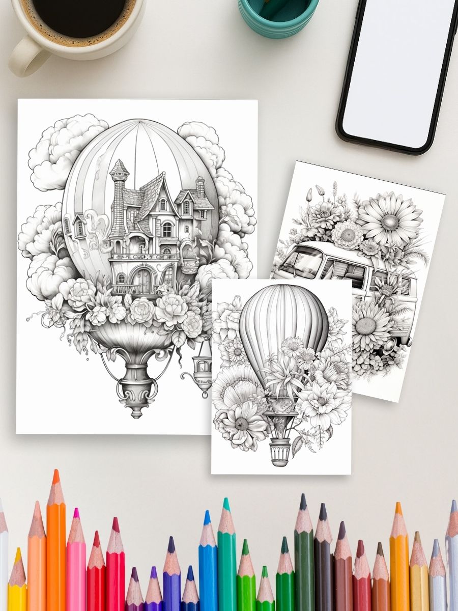 Vintage Charm – 200 Floral Object Coloring Pages - Image 3